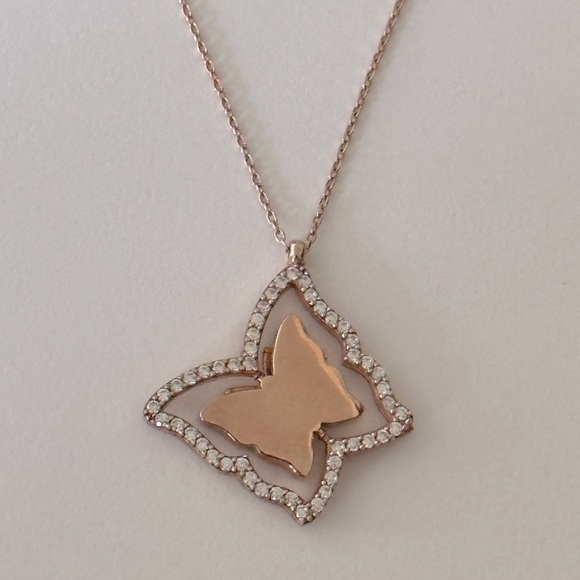🦋Reversible spinning butterfly 925 silver necklace 14k rose gold plated